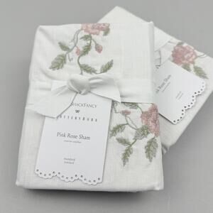 LoveShackFancy X Pottery Barn Pink Rose Sham Standard Set Of 2 Embroidered NWT